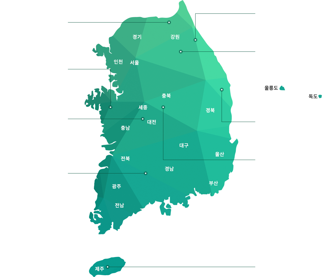 숲길 운영·관리 현황 지도 숲길 운영·관리 현황 지도